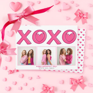 Magenta roze XOXO Galentines Day hart foto Feestdagenkaart