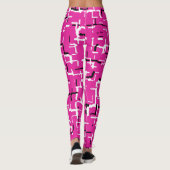 Magenta roze zwart wit chique patroon leggings (Achterkant)
