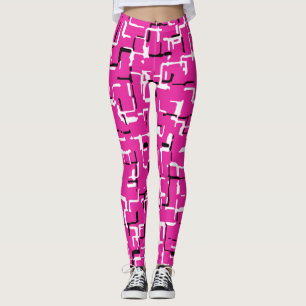 Magenta roze zwart wit chique patroon leggings