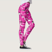 Magenta roze zwart wit chique patroon leggings (Rechts)
