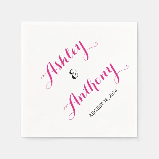 Magenta Roze Zwarte Bruid Bruidegom Datum Trouwser Servetten (Voorkant)