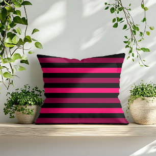 Magenta Roze Zwarte Streeppatroon Kussen
