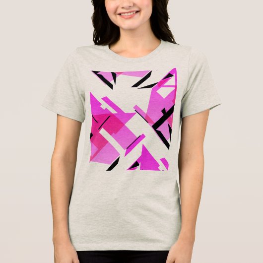 Magenta Roze Zwarte Vormen Abstract MCM-geïnspiree Tri-Blend Shirt (Voorkant)