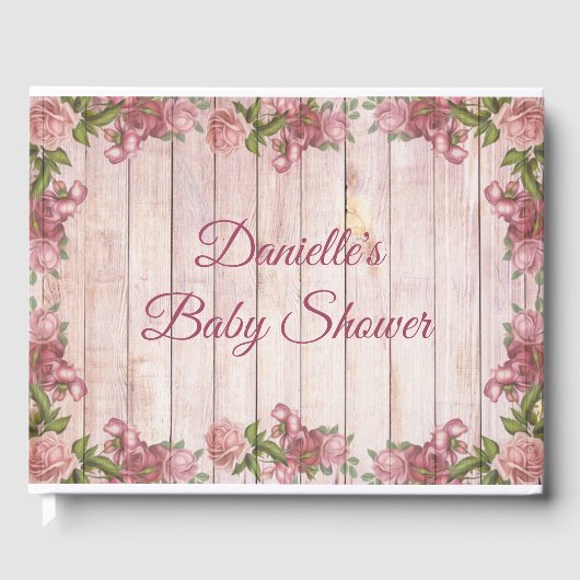  Magenta Rozen Baby shower van hout Gastenboek (Voorkant)