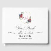 Magenta Rozen Botanical Crest Weduwmonogram Gastenboek (Voorkant)