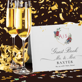 Magenta Rozen Botanical Crest Weduwmonogram Gastenboek