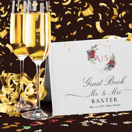 Magenta Rozen Botanical Crest Weduwmonogram Gastenboek