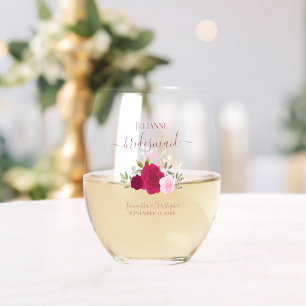 Magenta Rozen Bruidsmeisje Maid of Honor Gift Wijnglas Zonder Voet