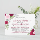 Magenta Rozen bruiloft repetitie diner Kaart (Staand voorkant)