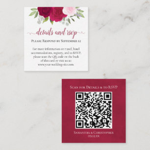 Magenta Rozen Bruiloftsdetails & RSVP QR-code Informatiekaartje