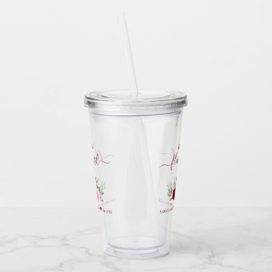 Magenta Rozen Elegante Bloemenmeisje bruiloft Acryl Drinkbeker (Links)