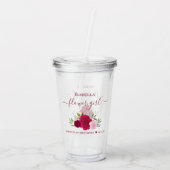 Magenta Rozen Elegante Bloemenmeisje bruiloft Acryl Drinkbeker (Achterkant)