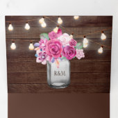 Magenta Rozen Mason Jar String Lights Huwelijk Drieluik Uitnodiging (Binnenzijde eerst)