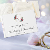 Magenta Rozen Waterverf Botanisch Wapenschild Mono Gastenboek