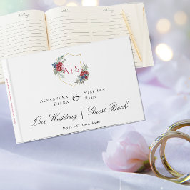 Magenta Rozen Waterverf Botanisch Wapenschild Mono Gastenboek