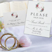 Magenta Rozen Waterverf Botanische Crest Monogram Reclamebord Met Voetstuk