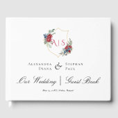 Magenta Rozen Waterverf Botanische Wapenschild Mon Gastenboek (Voorkant)