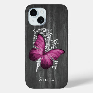 Magenta Rustic Butterfly - Aangepast iPhone 15 Case