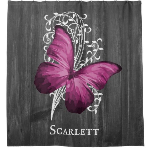Magenta Rustic Butterfly - Aangepast Douchegordijn (Voorkant)