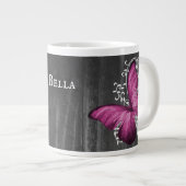 Magenta Rustic Butterfly - Aangepast Grote Koffiekop (Voorkant rechts)