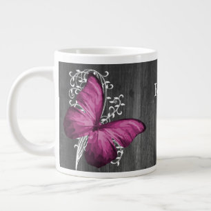 Magenta Rustic Butterfly - Aangepast Grote Koffiekop