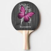Magenta Rustic Butterfly - Aangepast Tafeltennisbatje (Voorkant)