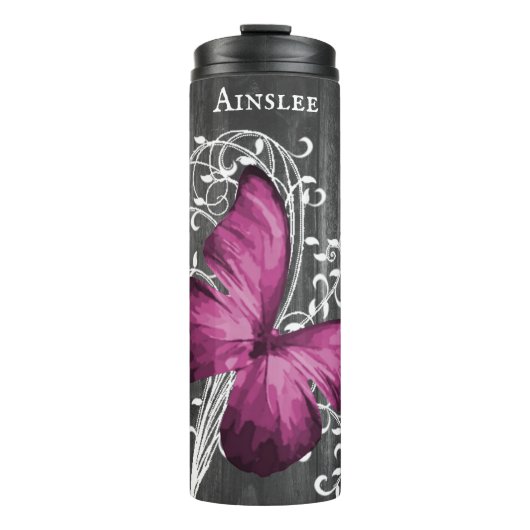 Magenta Rustic Butterfly - Aangepast Thermosbeker (Voorkant)