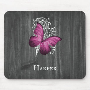 Magenta Rustic Butterfly - Aangepaste Muismat