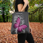 Magenta Rustic Butterfly Personalized Canvas tas