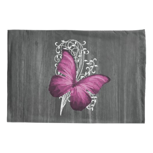 Magenta Rustic Butterfly Personalized Kussensloop (Achterkant)
