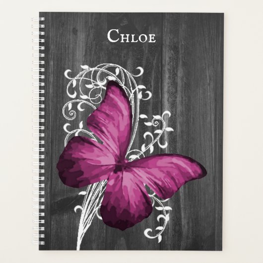 Magenta Rustic Butterfly Personalized Planner (Voorkant)