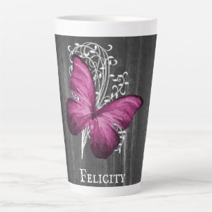 Magenta Rustic Butterfly persoonlijke latte Mok