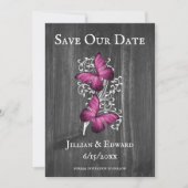 Magenta Rustic Butterfly slaat de datum op Aankondiging (Voorkant)