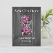 Magenta Rustic Butterfly slaat de datum op Aankondiging (Staand voorkant)