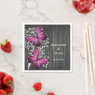 Magenta Rustic Butterfly Vrijgezellenfeest Napkin Servet