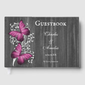 Magenta Rustic Butterfly Wedding Guestbook Gastenboek (Voorkant)