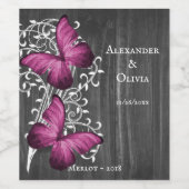 Magenta Rustic Butterfly Wine Label Wijn Etiket (Enkel label)