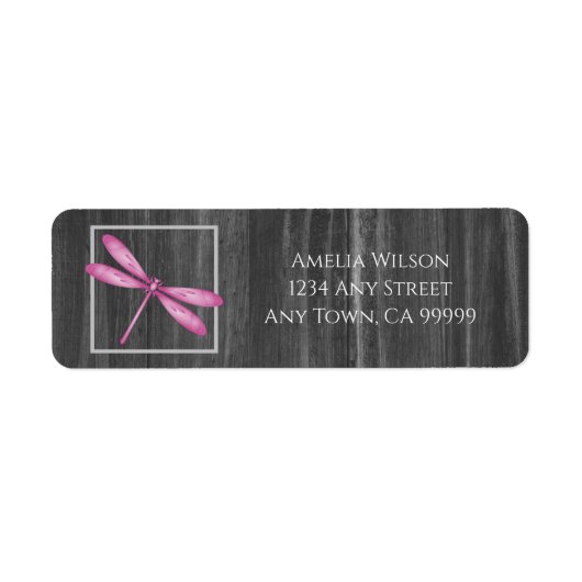 Magenta Rustic Dragonfly Return Address Label (Voorkant)