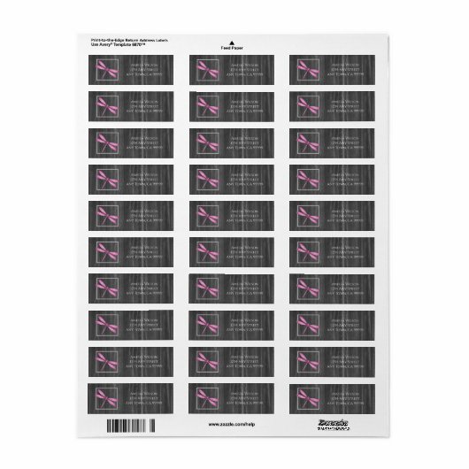 Magenta Rustic Dragonfly Return Address Label (Full Sheet)