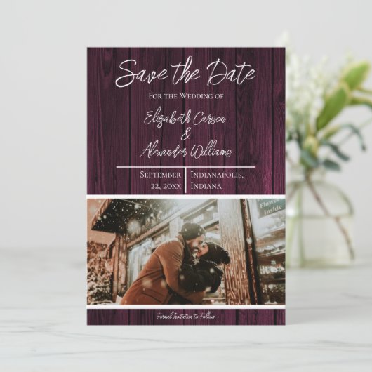 Magenta Rustic Foto slaat de datum op Save The Date (Staand voorkant)