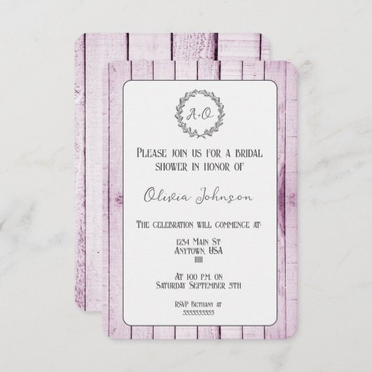 Magenta Rustic Monogram Bridal Shower Kaart (Voorkant / Achterkant)