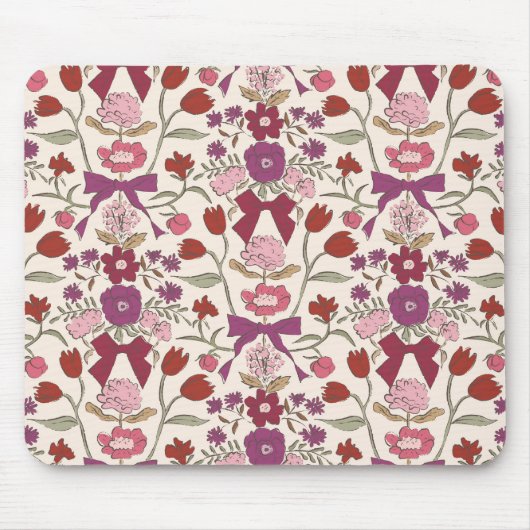 Magenta Rustieke Bogen en Bloesems Muismat (Voorkant)