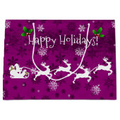 Magenta Santa's Slape and Reindeer Gift Bag Groot Cadeauzakje (Voorkant)