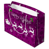 Magenta Santa's Slape and Reindeer Gift Bag Groot Cadeauzakje (Achterkant Gekanteld)