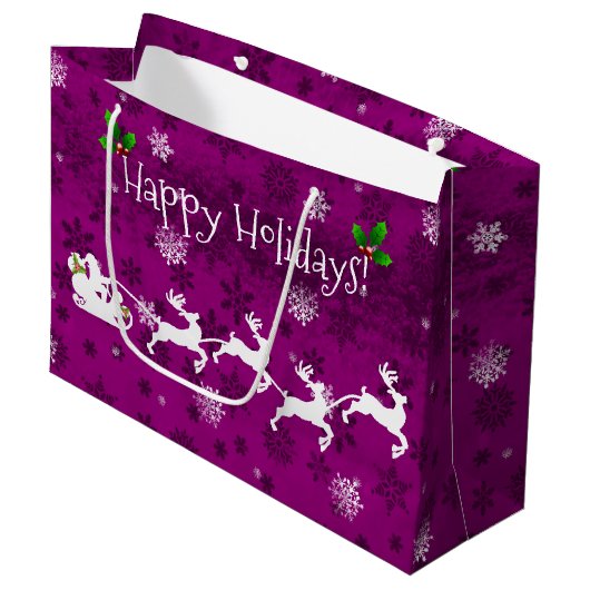 Magenta Santa's Slape and Reindeer Gift Bag Groot Cadeauzakje (Voorkant Gekanteld)