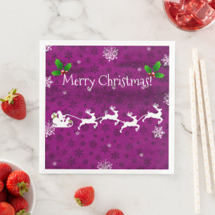 Magenta Santa's Slapigh and Reindeer Paper Napkin Servet