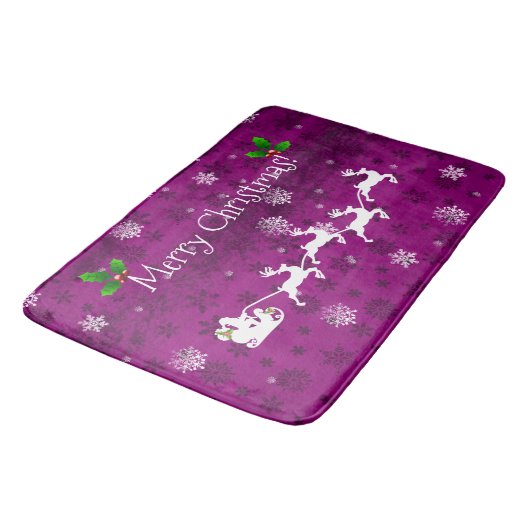 Magenta Santa's Sleigh and Reindeer Bath Mat (Gekanteld)