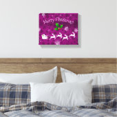 Magenta Santa's Sleigh and Reindeer Canvas afdrukk (Insitu (Slaapkamer))