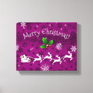 Magenta Santa's Sleigh and Reindeer Canvas afdrukk