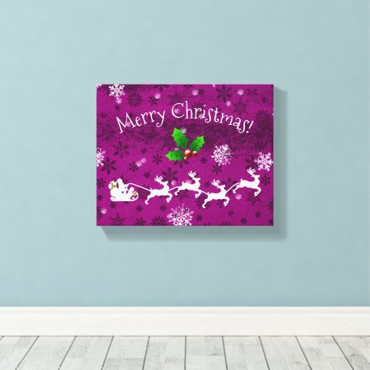 Magenta Santa's Sleigh and Reindeer Canvas afdrukk Afdruk (Insitu (Houten vloer))
